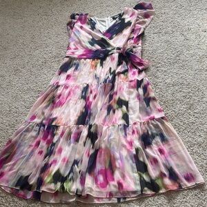DKNY Pink, Navy & Green Floral Pleated Dress